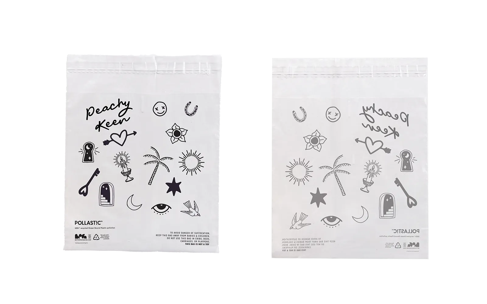 Two packages of temporary tattoos with black designs on white backgrounds.