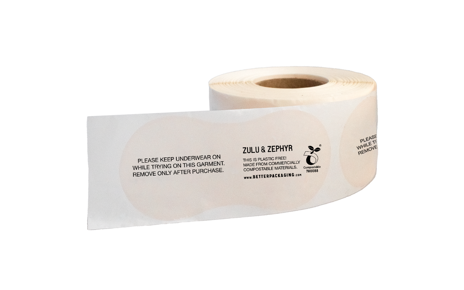 Zulu & Zephyr branded roll of Better Packaging compostable hygiene liners 