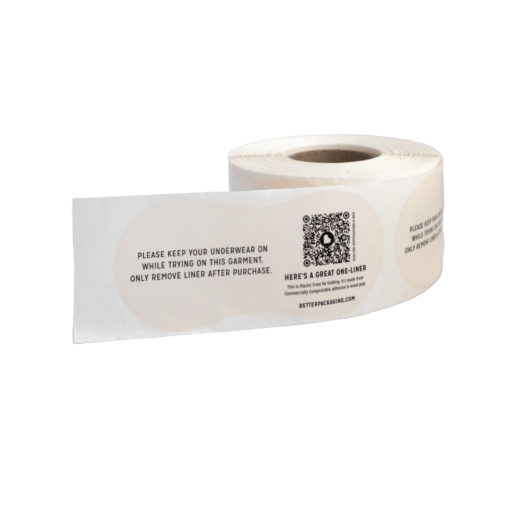 Roll of Better Packaging compostable hygiene liners with a QR code