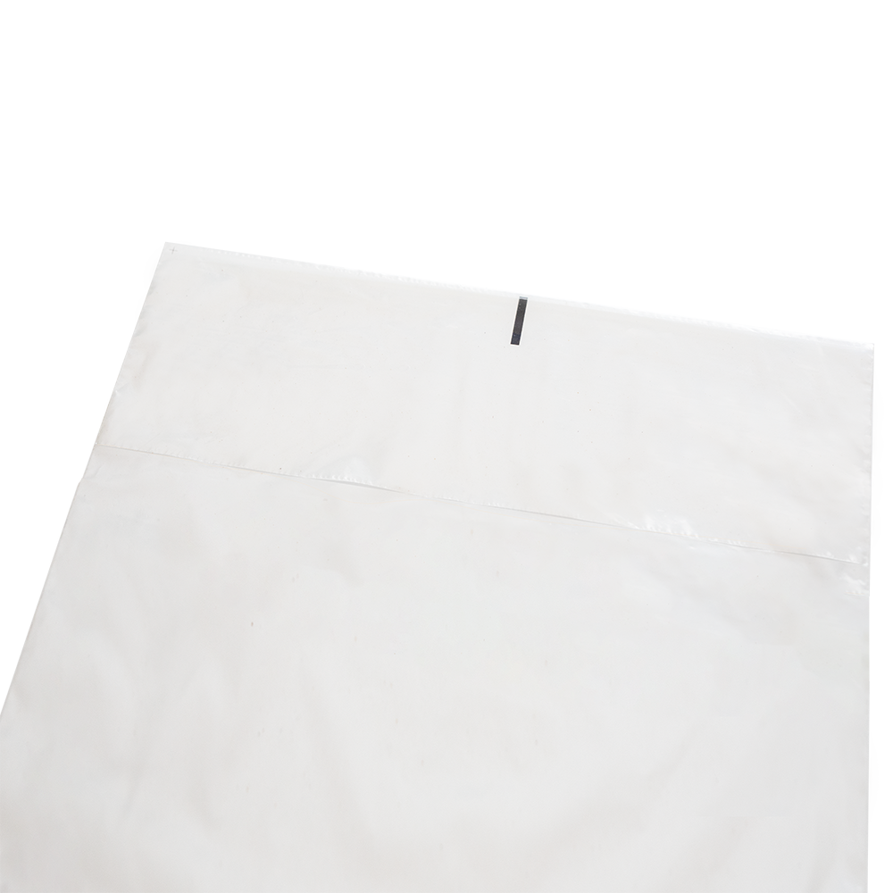 Close up of a Better Packaging compostable poly garment bag showcasing the adhesive seal