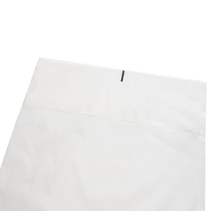 Close up of a Better Packaging compostable poly garment bag showcasing the adhesive seal