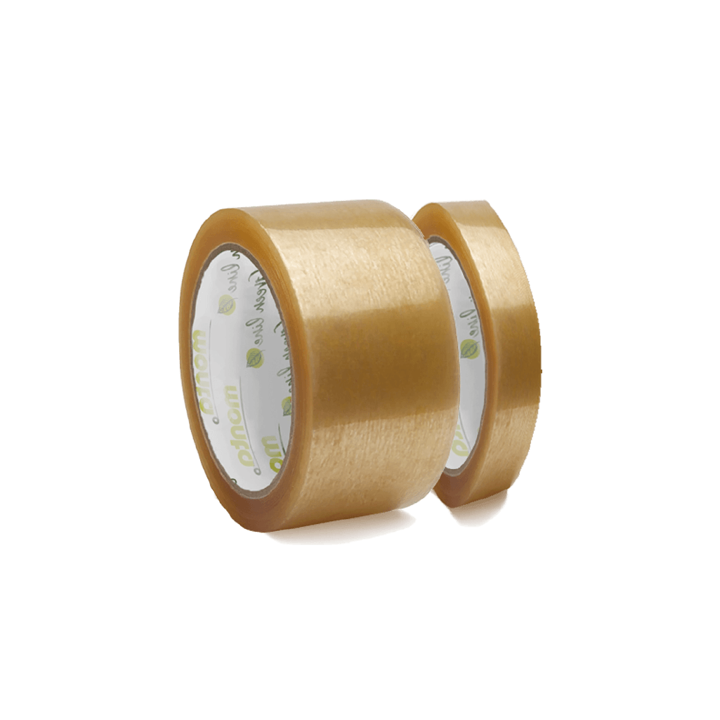 Two Better Packaging compostable brown tape rolls on a white background.